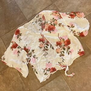 Mahina Floral Tie-Front Blouse - White and Pink